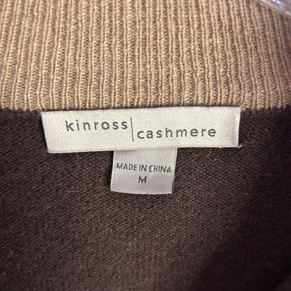 Kinross Men's Size M Brown Tan 100 % Cashmere 1/4  Zip Mock Neck Sweater - Picture 3 of 8